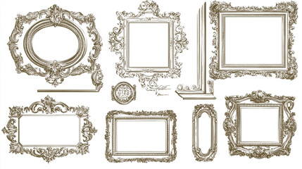 Elegant Collection of Ornate Decorative Frames in Artistic Vintage Style with Intricate Detailing on a White Background