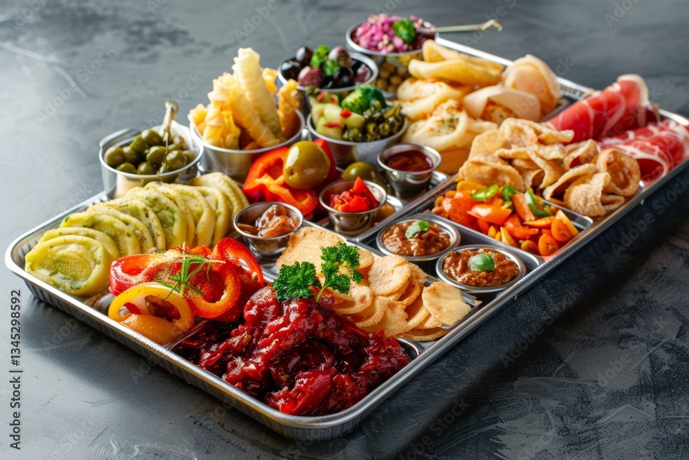 Poster Delicious assortment of snacks and appetizers displayed on a tray ideal for catering and dining experiences Generative AI