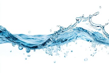 Dynamic splash of clear blue water on white background.