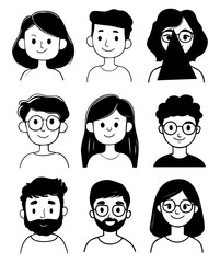Hand drawn people faces avatars doodle collection