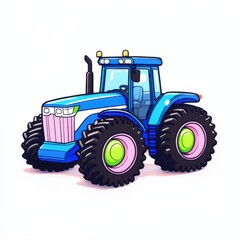 Obraz premium Cartoon Blue Tractor with Large Tires, Front View, Ideal for Farm, Agriculture, and Children's Illustrations