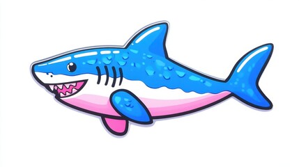 Fototapeta premium Colorful Cartoon Shark Illustration with Bright Colors and Playful Design for Fun and Creative Purposes