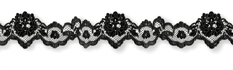 Obraz premium Black lace trim on a white background, flat lay