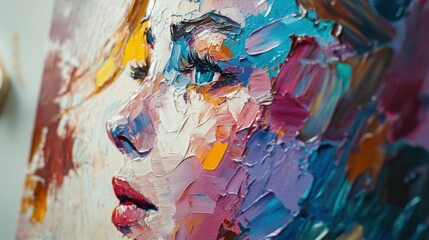 An oil painting portrait presents a woman in profile view