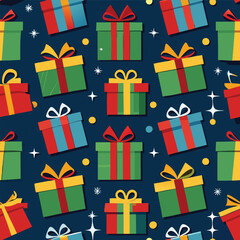 Festive Seamless Pattern with an Assortment of Christmas Gifts in a Flat Design