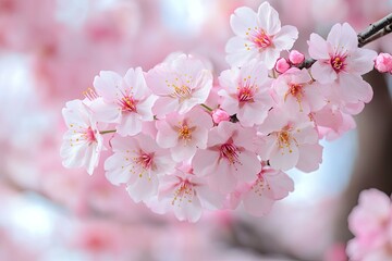 Delicate clusters of soft pink blossoms bloom beautifully in spring