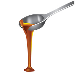 Melted caramel dripping from spoon
