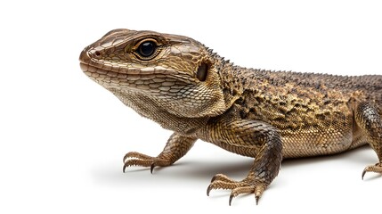 Fototapeta premium Close up of a Brown Lizard Reptile Detail Shot on White Background Scaly Skin Texture