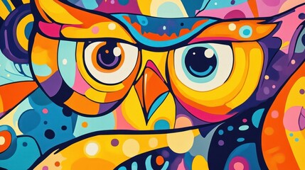 Colorful Close Up Portrait Depicting an Owl Bird Face