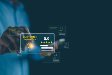 Customer Satisfaction Survey Concept, Users rate service experiences On Online Application, Customer can evaluate quality of service leading to reputation ranking of business Reputation Rating
