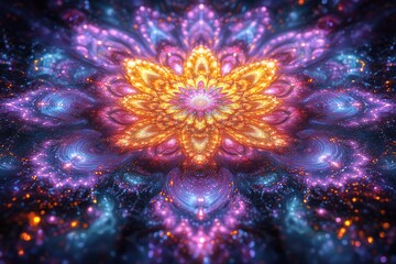 Abstract fractal flower design, glowing cosmic backdrop