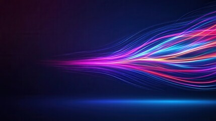 Vibrant Abstract Light Trails on Dark Background, Colorful Flowing Waves and Motion Effect