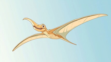 Playful hand drawn vector of a smiling Pterodactyl flying in a clear sky ideal for children's books