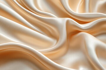 Obraz premium Luxurious Draped Beige Satin Fabric Texture Background Elegant Smooth Soft Silk Material Close Up
