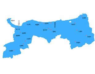 鳥取県　地図　ブルー　斑点　イラスト