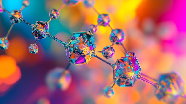 Chiral molecule stereochemistry visualized in 3D showing optical isomers and molecular geometry in vibrant colors