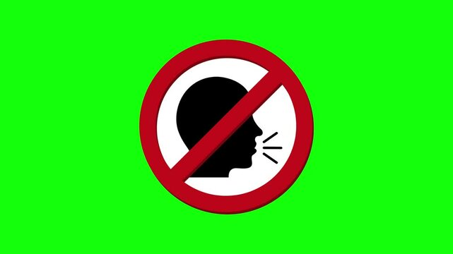 No Talking Head Speech Restriction Icon on Green Background, Silence Required Symbol, High-Quality Design Animation, 4K