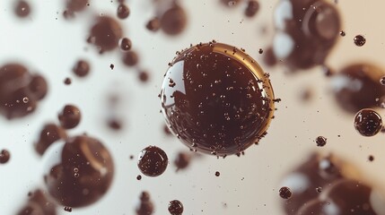 Chocolate particles suspended in air create a rich and dynamic backdrop