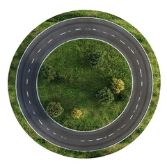 Ring Road With Green Field, Top View. Abstract Concept: Route, City Planning
