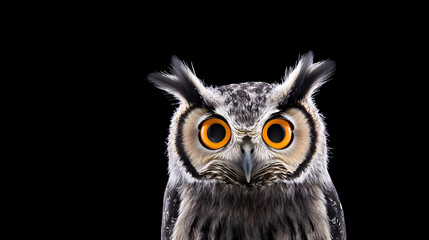Naklejka premium Close Up Portrait Of An Owl Against Black Background