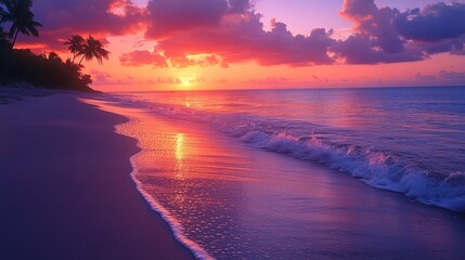 Naklejka premium Tropical Sunrise Beach Sunset Scene