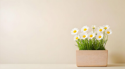 Pixel Art Daisies In Beige Pot On Light Beige Background