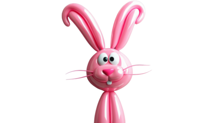 Pink cartoon easter bunny smiling on transparent background