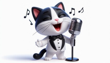 Singing cartoon cat performance theater stage animated content joyful atmosphere close-up view