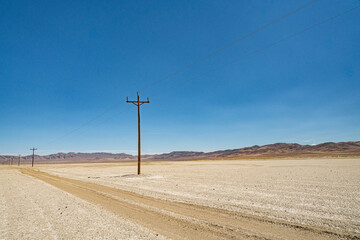 Line of Telephone Poles in Desert