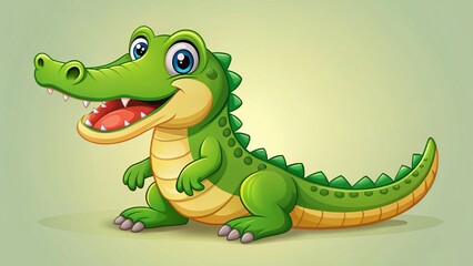 Naklejka premium Cute Cartoon Crocodile Illustration, Friendly Reptile Character, Right Side Copy Space
