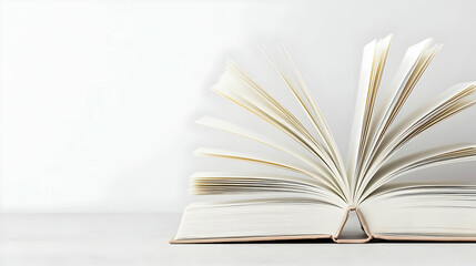 Open Book with Golden Edges and Stacked Books on White Background in Studio Lighting