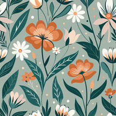 Intricate Vector Pattern Background with Delicate Wildflowers