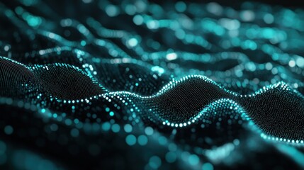 Abstract Teal Digital Waveform:  A mesmerizing digital art piece showcasing a dynamic teal waveform