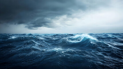 Fototapeta premium Stormy Ocean Waves Under Dark Cloudy Sky