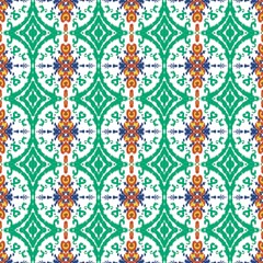 Ethnic Oriental Ikat Seamless Pattern Traditional Design for Background, Carpet, Wallpaper, Clothing, Wrapping, Batik, Fabric, Kebaya, JPEG Illustration. Embroidery Style.

