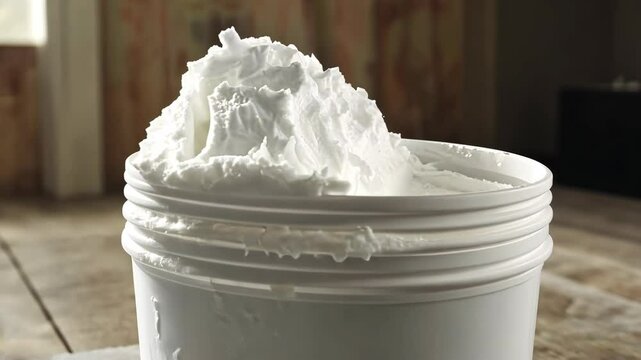 White construction material in a bucket ready for application on a home renovation project
