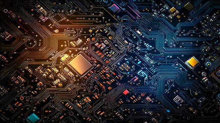 Abstract Circuit Board Design With Glowing Lights