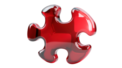 Glossy red puzzle piece isolated on white background