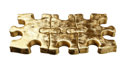 Golden jigsaw puzzle piece isolated on white background