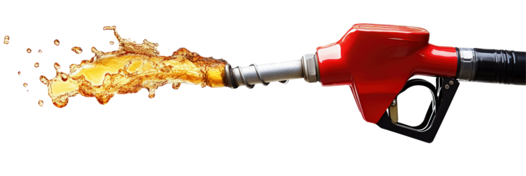 Fuel nozzle pouring gasoline isolated on transparent background