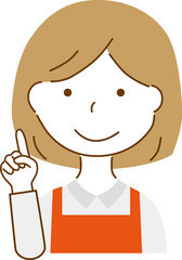 ワンポイントアドバイスをしているエプロンを付けている女性
