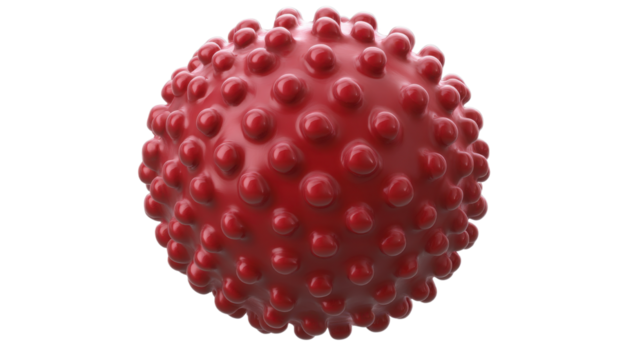 red virus featuring a rounded textured isolated on white background