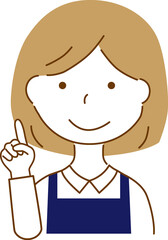 ワンポイントアドバイスをしているエプロンを付けている女性

