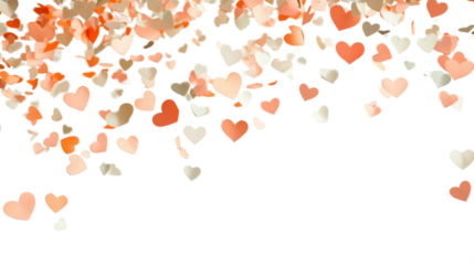Falling pink and peach hearts on transparent background for romantic designs