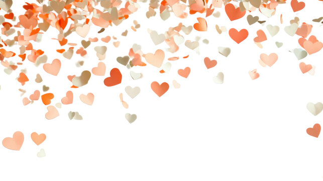 Falling pink and peach hearts on transparent background for romantic designs