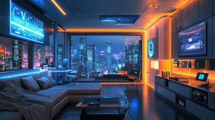 Fototapeta premium Futuristic Smart Home Interior with High-Tech Lighting Design