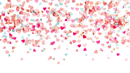 Colorful tiny paper hearts falling on transparent background