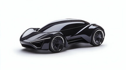 Obraz premium Black Futuristic Sports Car Isolated On A White Background Reflecting Light With Sleek Design