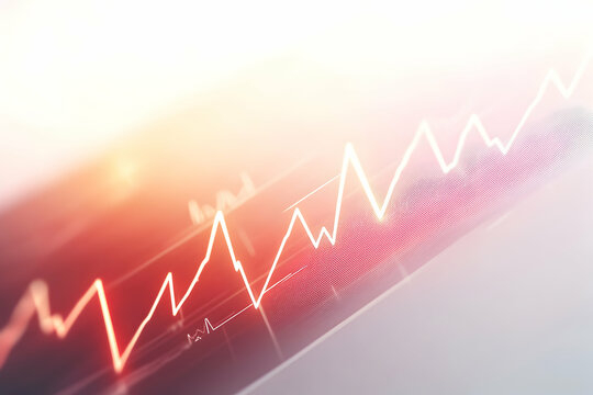 Dynamic Financial Growth Chart With Rising Trend Lines And Light Flare Effects.Displaying Growth Trends And Data Visualizations. Showing Financial Performance Through Time