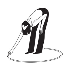 Personal boundaries, a girl draws a circle around herself. Vector illustration